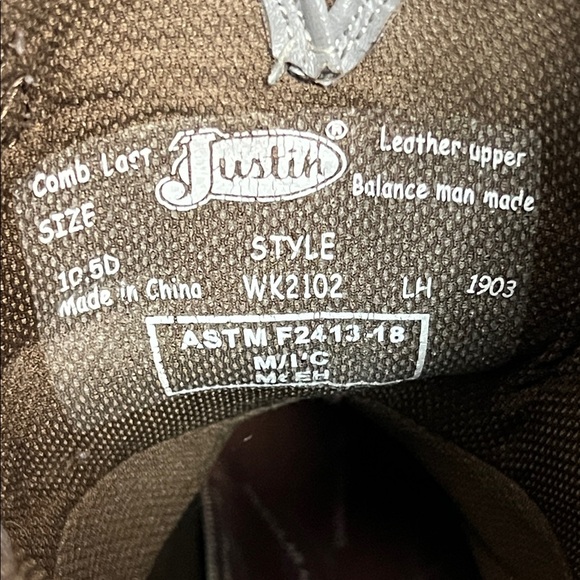 Men’s JUSTIN Tanker Steel Toe Western Work Boots Cowboy Style WK2102 Size 10.5D - Picture 12 of 16